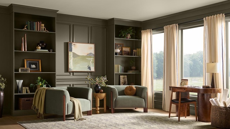 Behr's Color of the Year, Grounded on the walls and built-in cabinets in an office