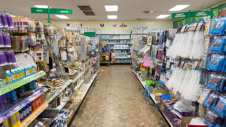 Craft and party aisle inside a Dollar Tree store