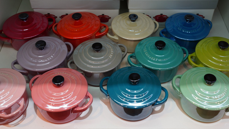 Classic Le Creuset Dutch ovens in bright colors