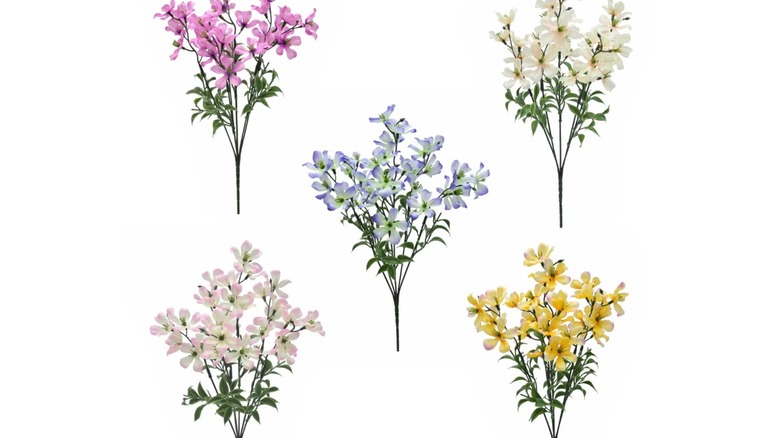 Artificial wildflowers from Dollar Tree in a variety of colors