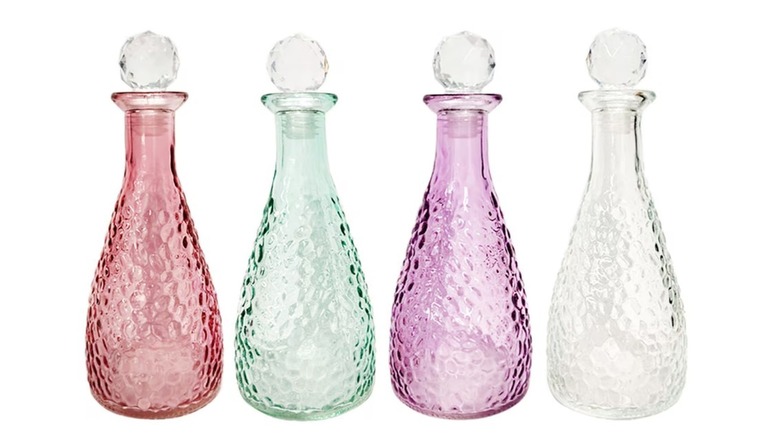 Colorful glass decanters from Dollar Tree