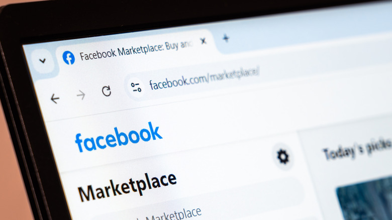 Laptop screen showing the Facebook Marketplace screen