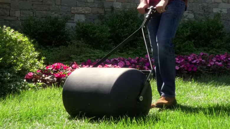 Leveling a lawn with a Brinly-Hardy roller