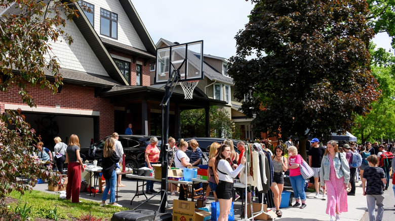 People shopping at an estate sale.