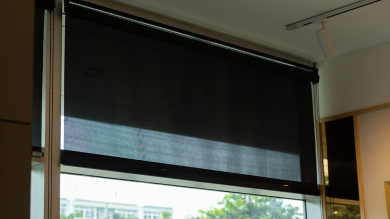 A window with a black solar shade