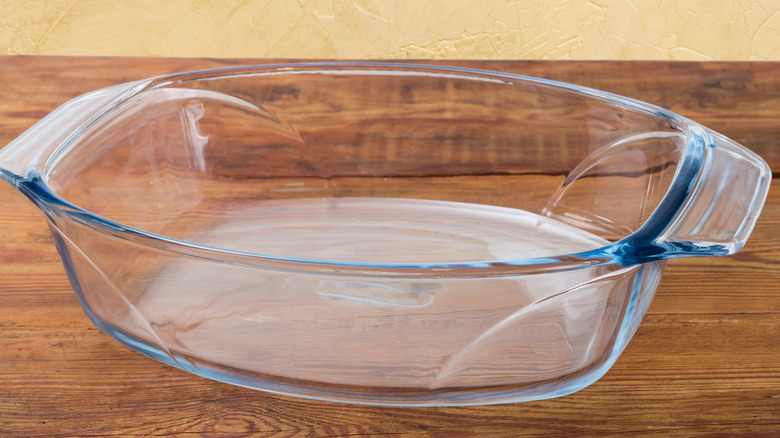 Pyrex casserole dish on counter