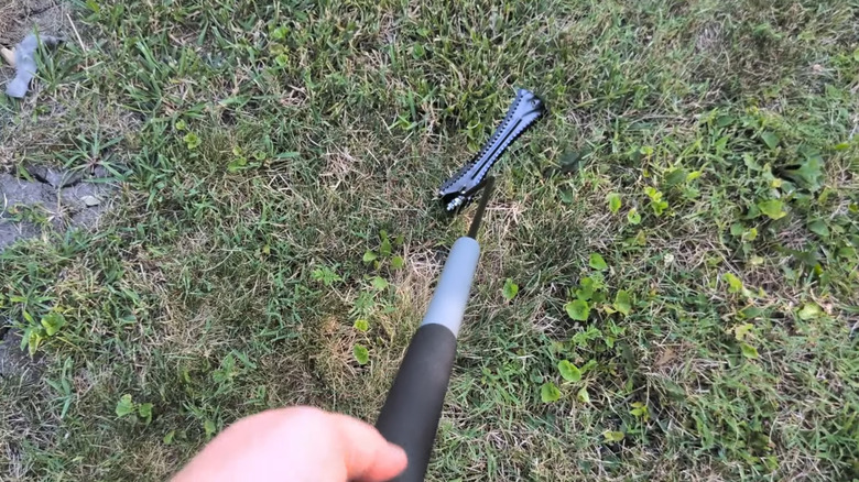Person using the grass whip on his lawn