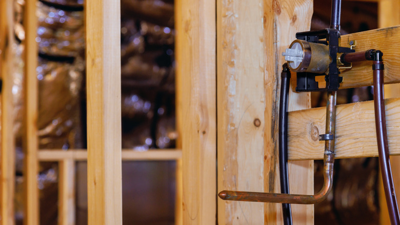 A typical plumbing rough-in for a tub and shower