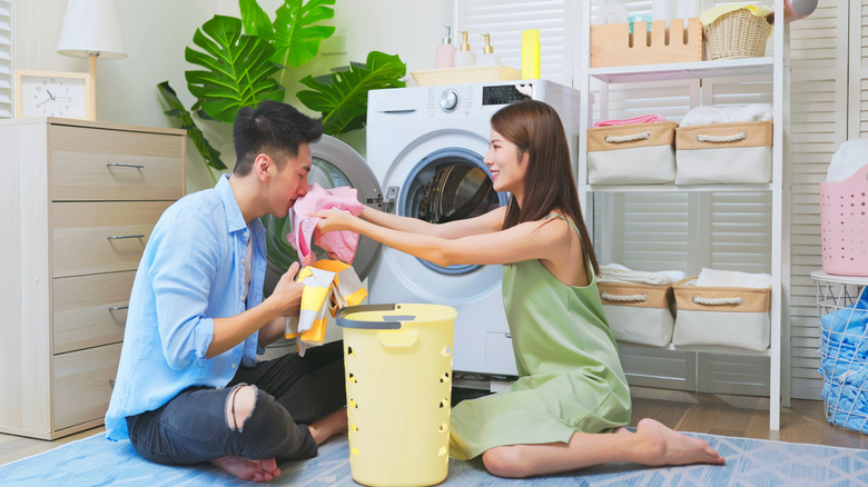 Someone happy with the smell of their laundry