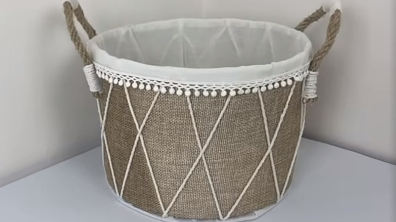 Completed DIY basket from a plastic tub