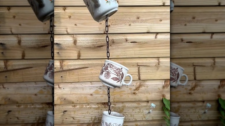 DIY rain chain made from teacups