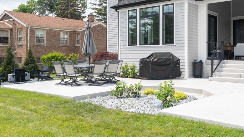 A closeup of interlocking rubber patio pavers