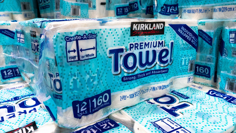A stack of Kirkland Signature paper towels