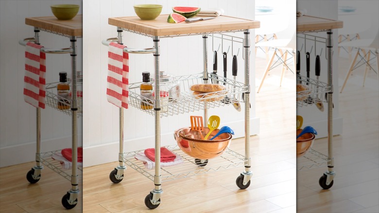Trinity EcoStorage Bamboo Top Kitchen Cart in bright kitchen