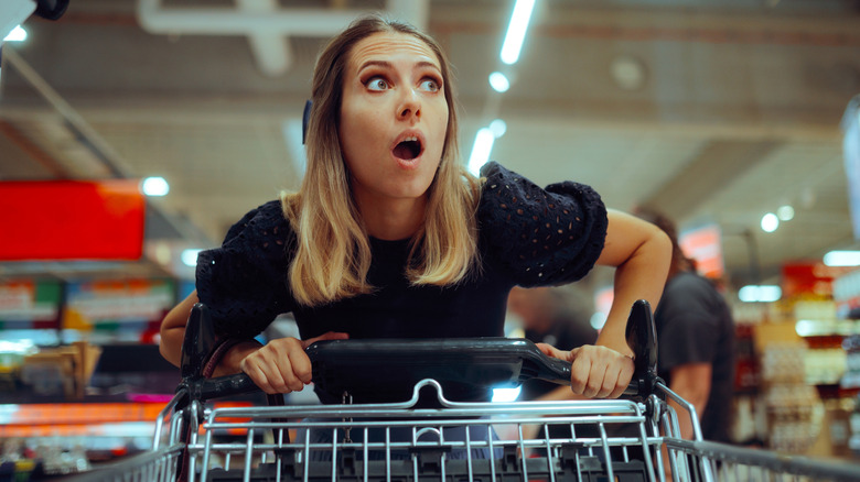 Woman surprised as she shops at Costco