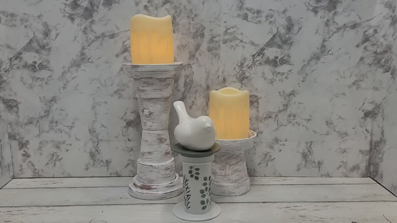 The finished DIY prescription bottle pedestal.