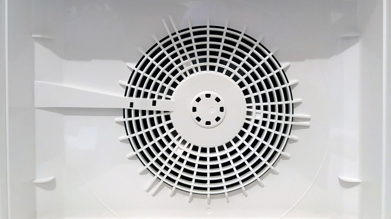 The internal components of the Airmega Mighty's loud air intake stream and built-in ionizer are shown in a closeup