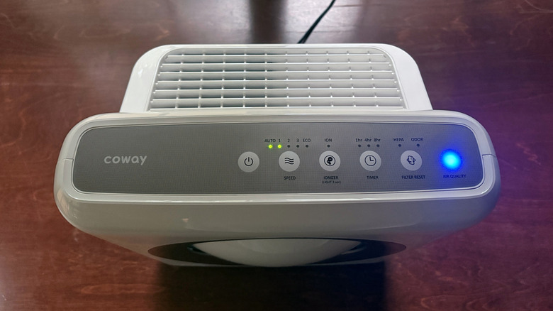 The controls of a Coway Airmega Mighty are shown from overhead