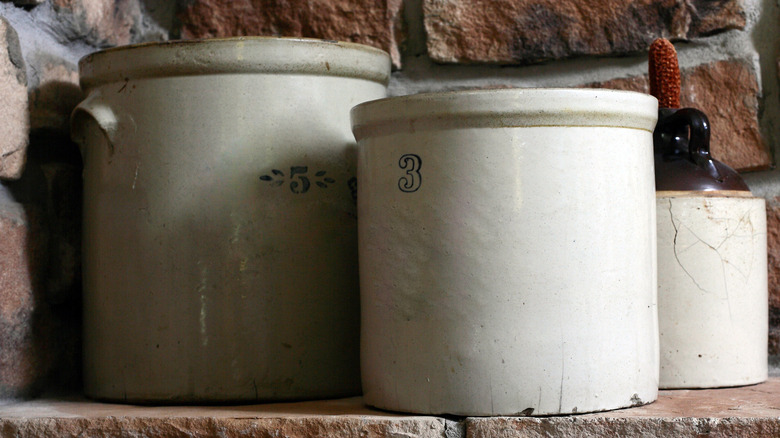 Kitchen crocks on a shelf
