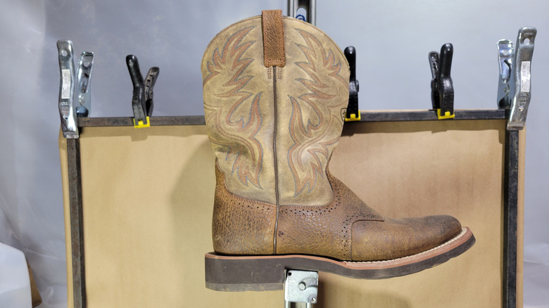 Work boots prior to being sprayed with Crep Protect