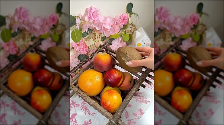 A fruit basket with fruit