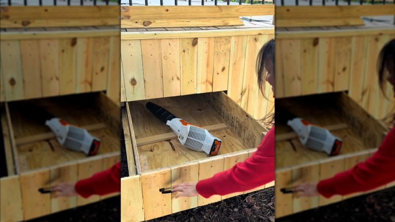 A DIY 8-foot under-deck tool storage drawer made from plywood