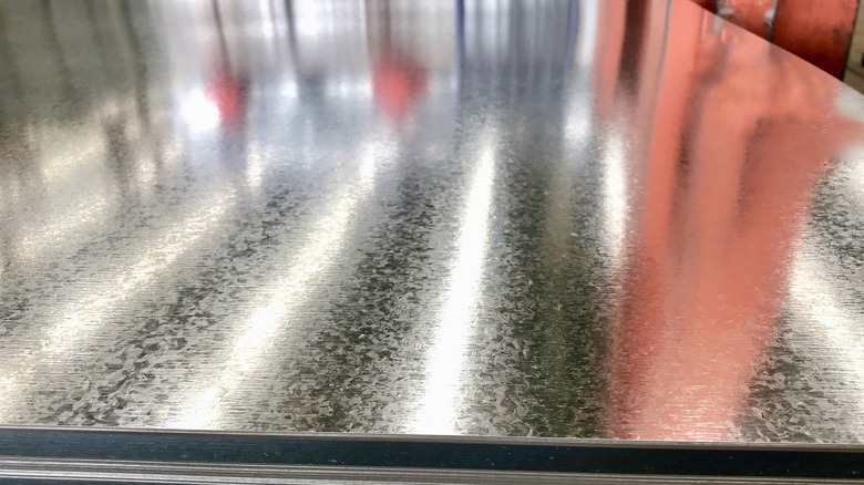 Reflective sheets of zinc in a factory