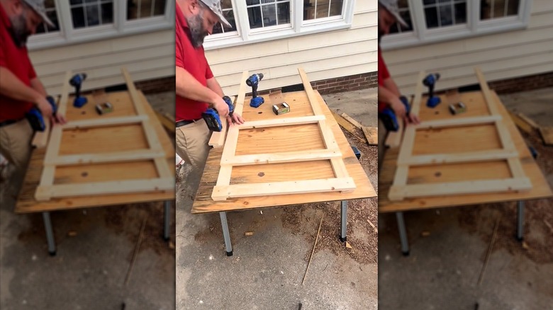 Building one side of the DIY laundry basket organizer