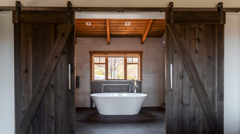 Double bathroom sliding barn doors