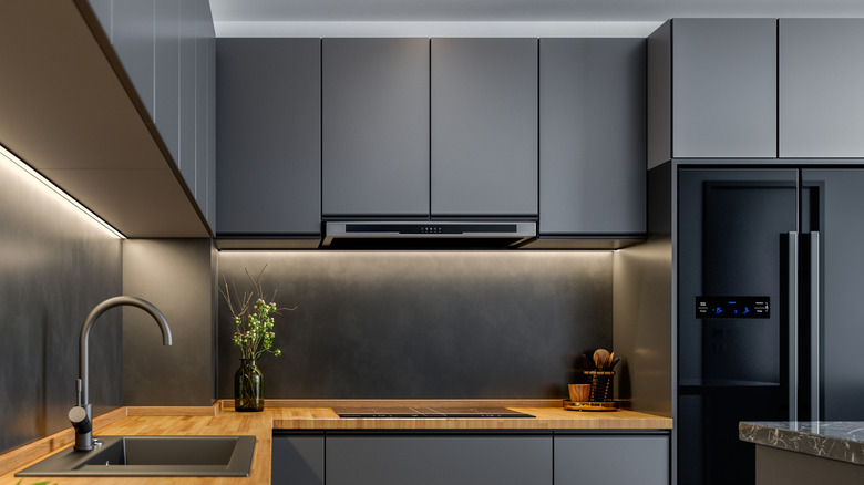 Kitchen with a flat black backsplash