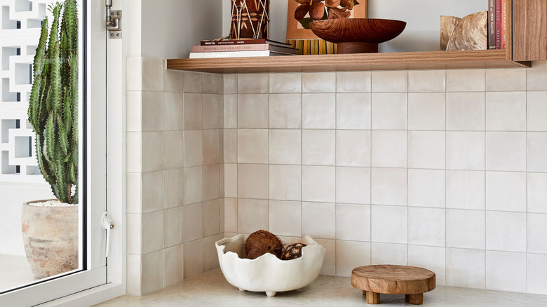 White zellige tiled wall