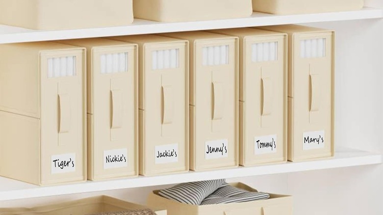 Souco SheetCube Bed Sheet Organizers linked up on shelf