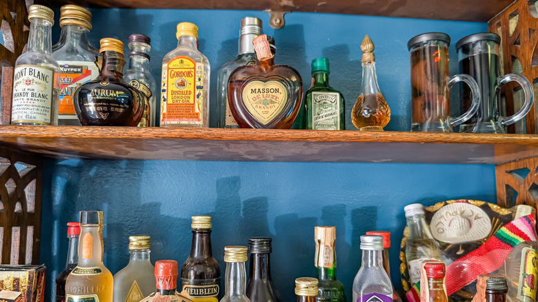liquor bottles on shelves