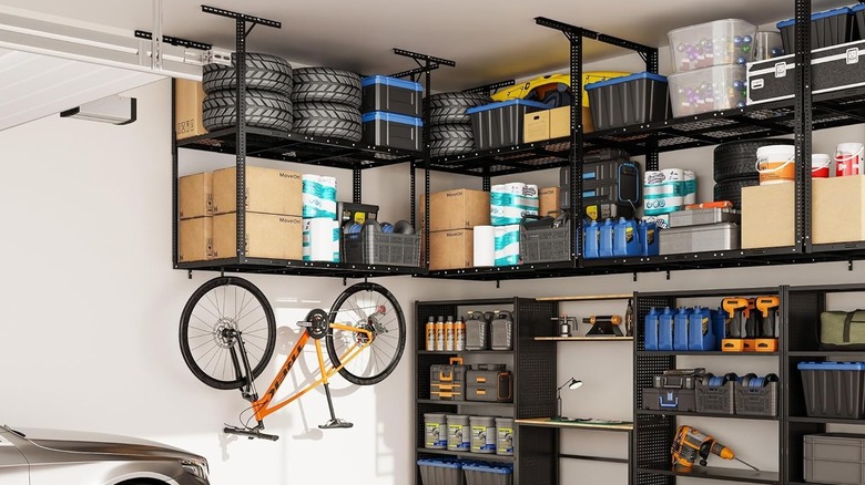 Fleximounts Overhead Garage Storage Rack installed in garage