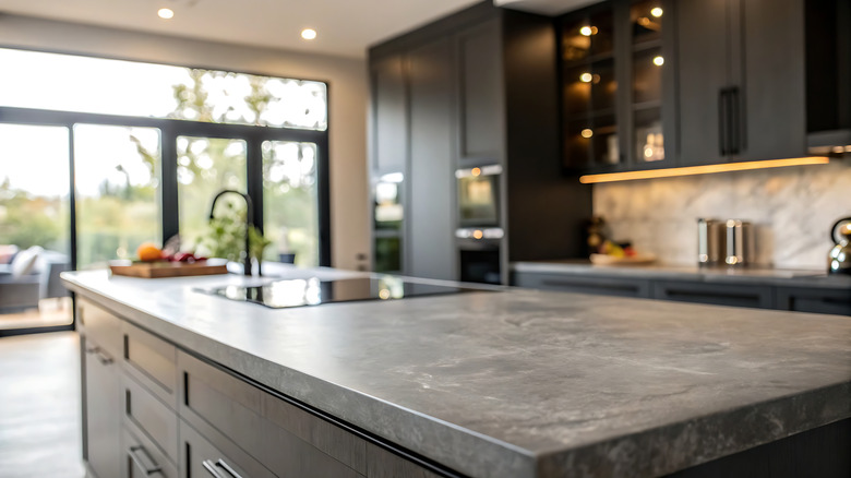 Gray marble countertop in a modern kitchen