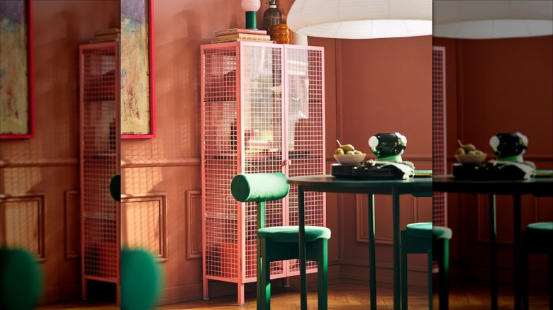 Pink IKEA PS 2026 Glass-door Cabinet in colorful dining room