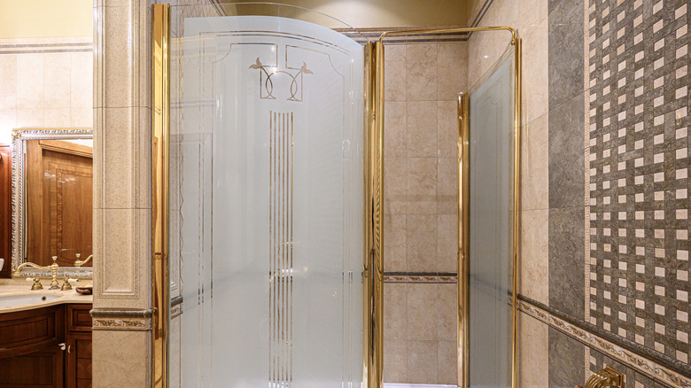 Luxury shower with patterned frosted glass