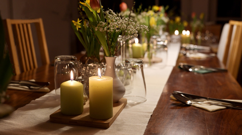 Thin runner rug as table runner