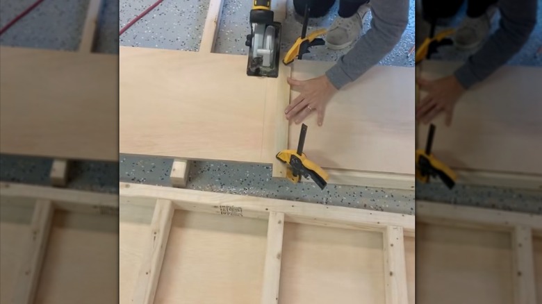 Cutting plywood for the laundry room shelf frames