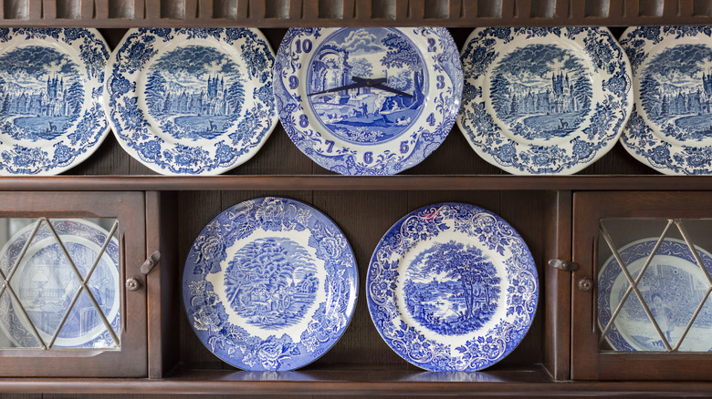 Antique blue and white plates one display.