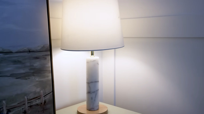 marble table lamp made out of a rolling pin
