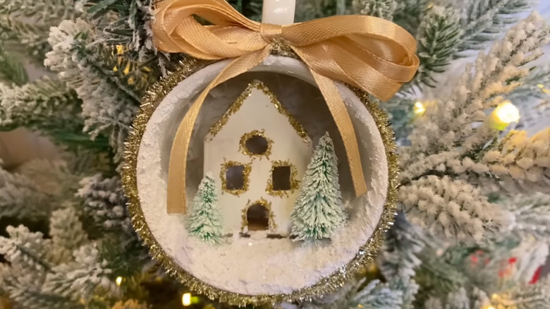 Christmas ornament made from a thrifted teacup