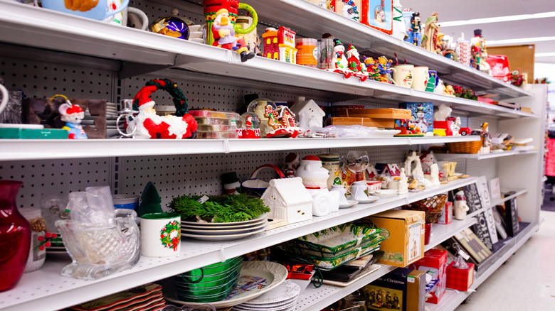 thrift store shelves filled with holiday items