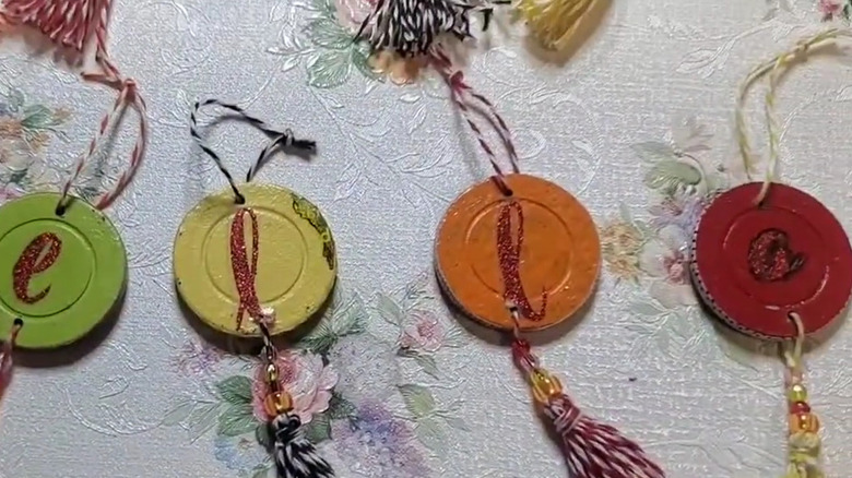ornaments made from custom-decorated poker chips