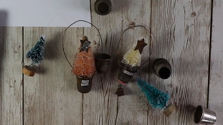 Christmas tree ornaments made from thimbles