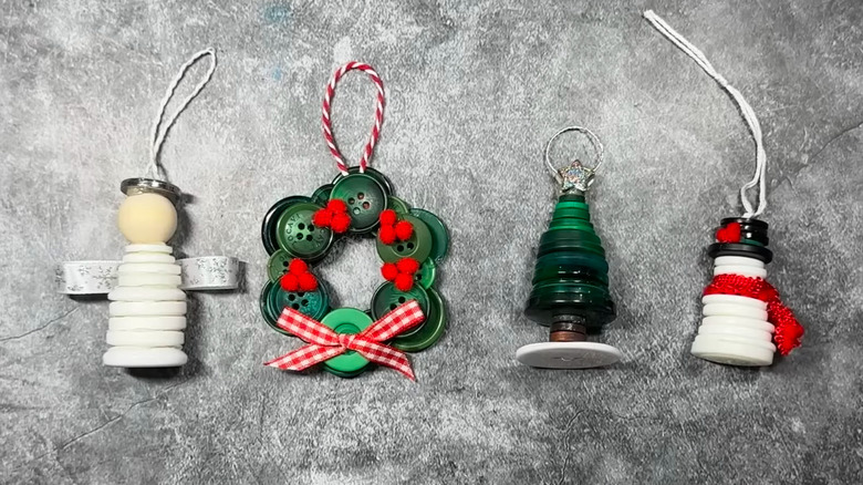 Christmas ornaments crafted from buttons