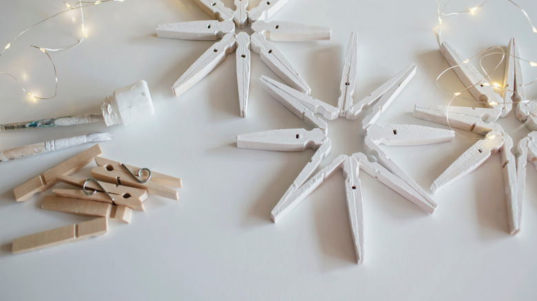 snowflake ornaments made from clothespins