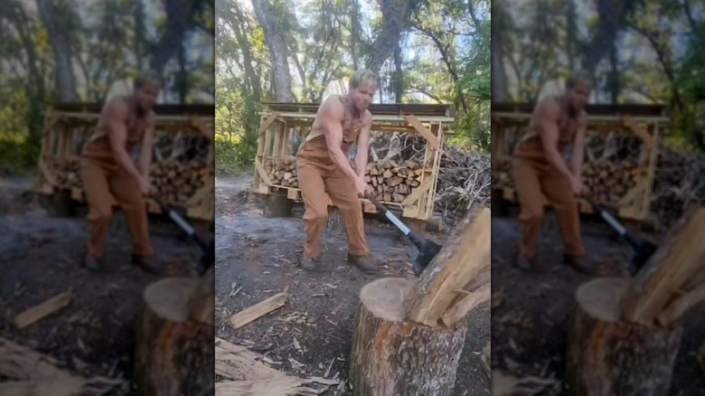 A firewood rack made from palettes