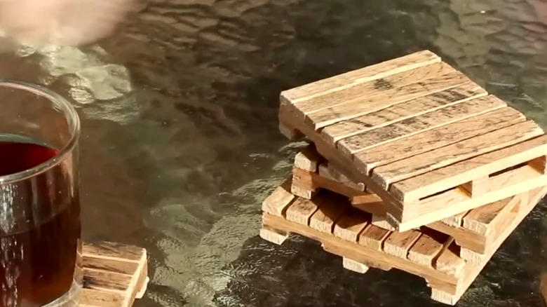 Coasters made of pallet wood and made to look like miniature pallets
