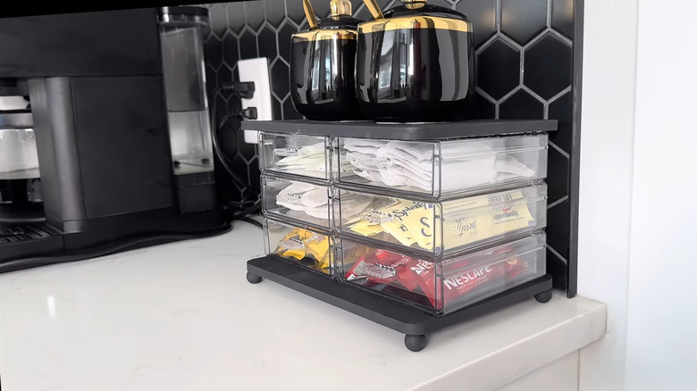 Countertop storage made by gluing cutting boards to plastic drawers